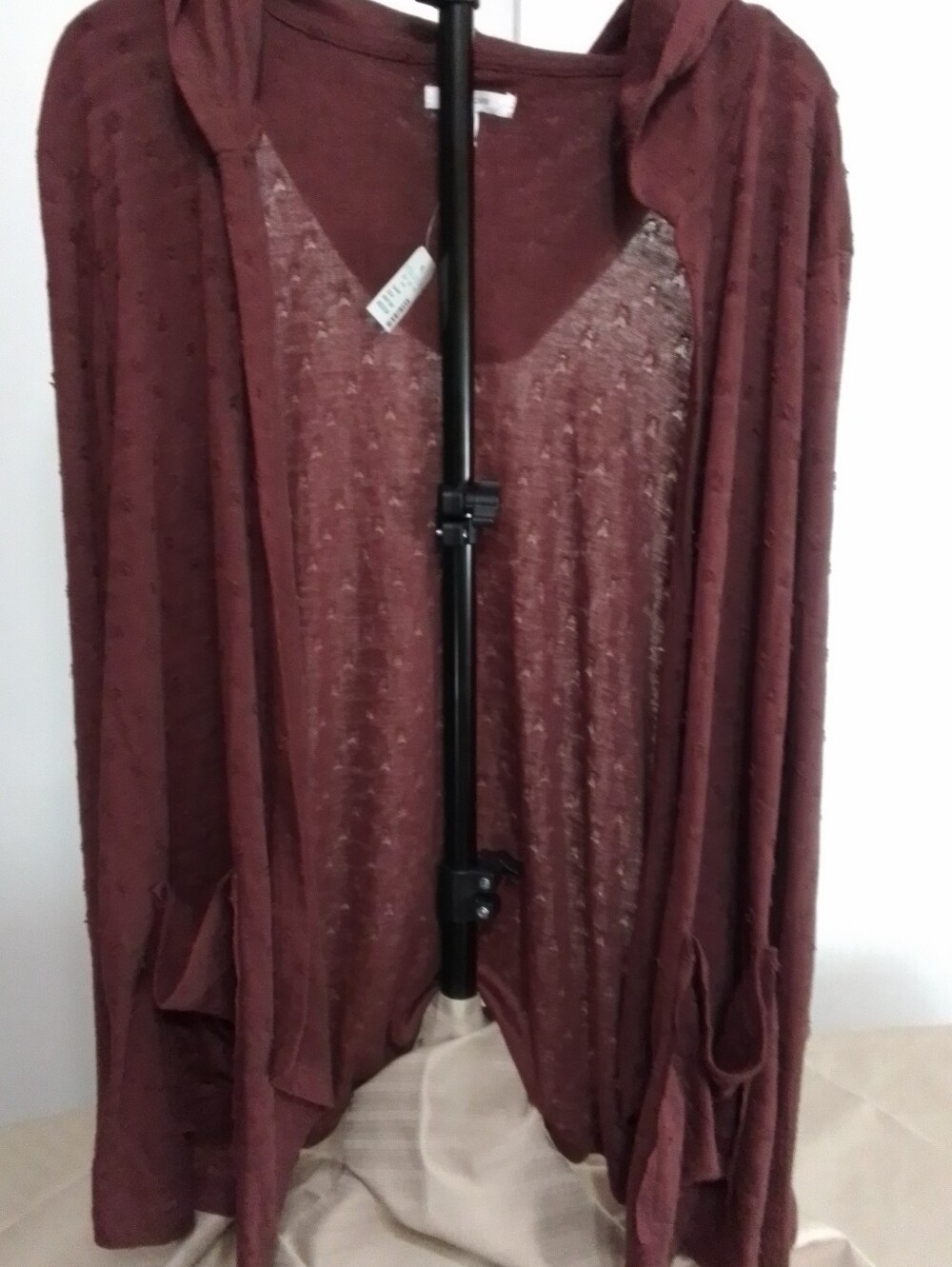 Maurices Women's Lightweight Hooded Open Cardigan - Burgundy